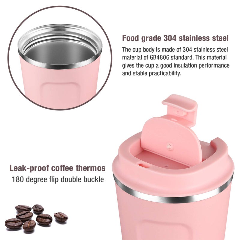 Smilatte 12oz (380ml) Vacuum Insulated Coffee Travel Mug, Leakproof Double Wall Stainless Steel Reusable Cup with Lid, Thermal Tumbler for Hot and Cold Drinks, Matte Texture Pink - Image 3